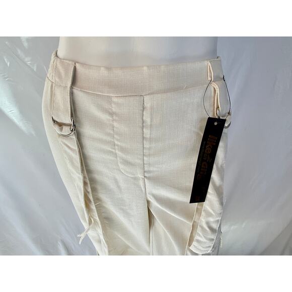 Like an Angel Pants Size M Ivory Strap Details Flex Waist Pockets - Picture 3 of 10